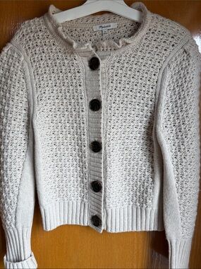 Madewell Neutral Cream Crochet-Style Button Cardigan